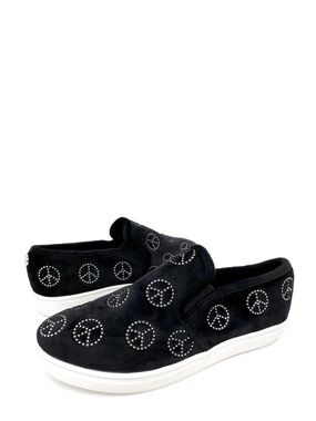 Steve Madden Sneakers Black Velvet Rhinestone Peace Sign Slip-on Shoe Size 5 New